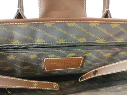 HUNTING WORLD Briefcase Tote Hand Leather Canvas Tote Bag