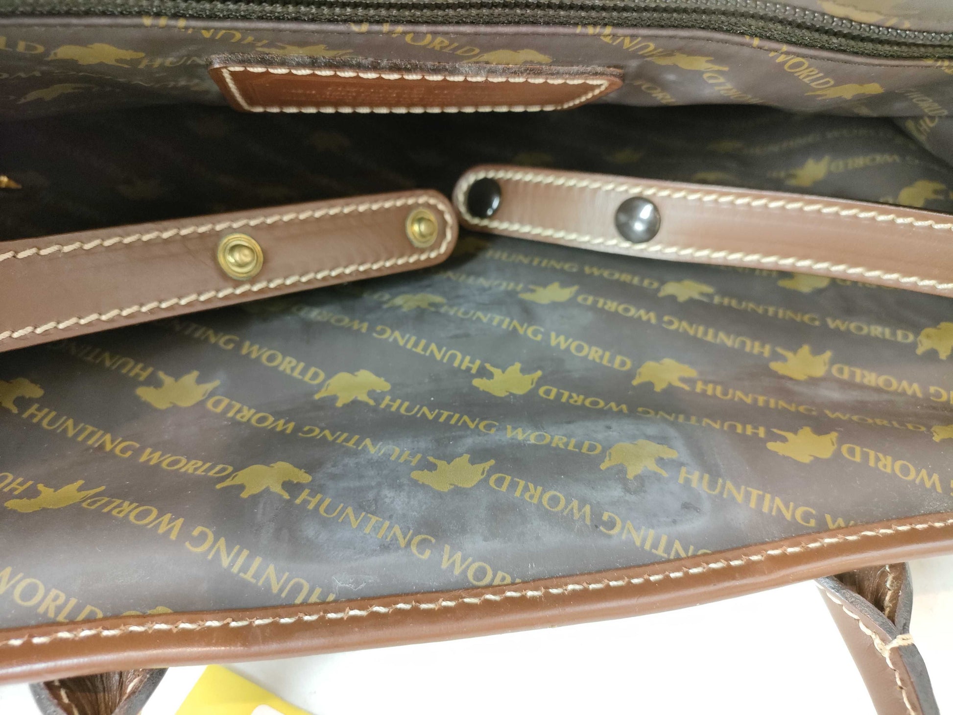 HUNTING WORLD Briefcase Tote Hand Leather Canvas Tote Bag