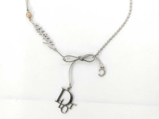 Dior Ribbon Logo Faux Pearl Choker Necklace