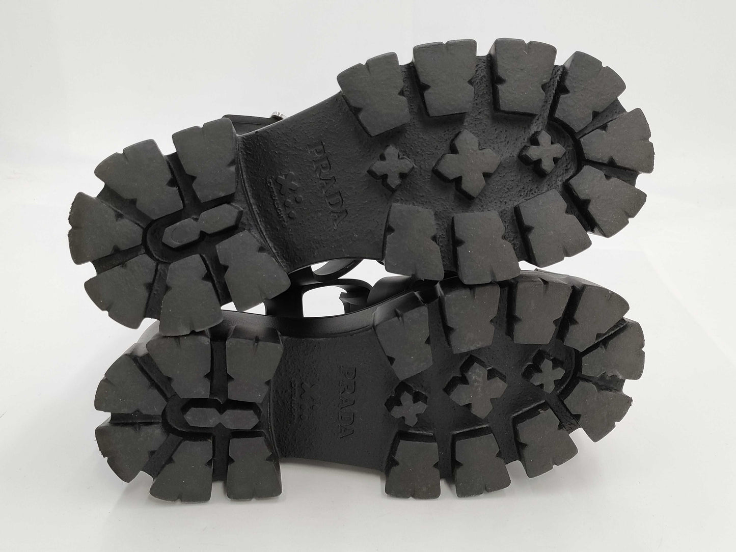 PRADA Triangle Plate Rubber Black Sandals