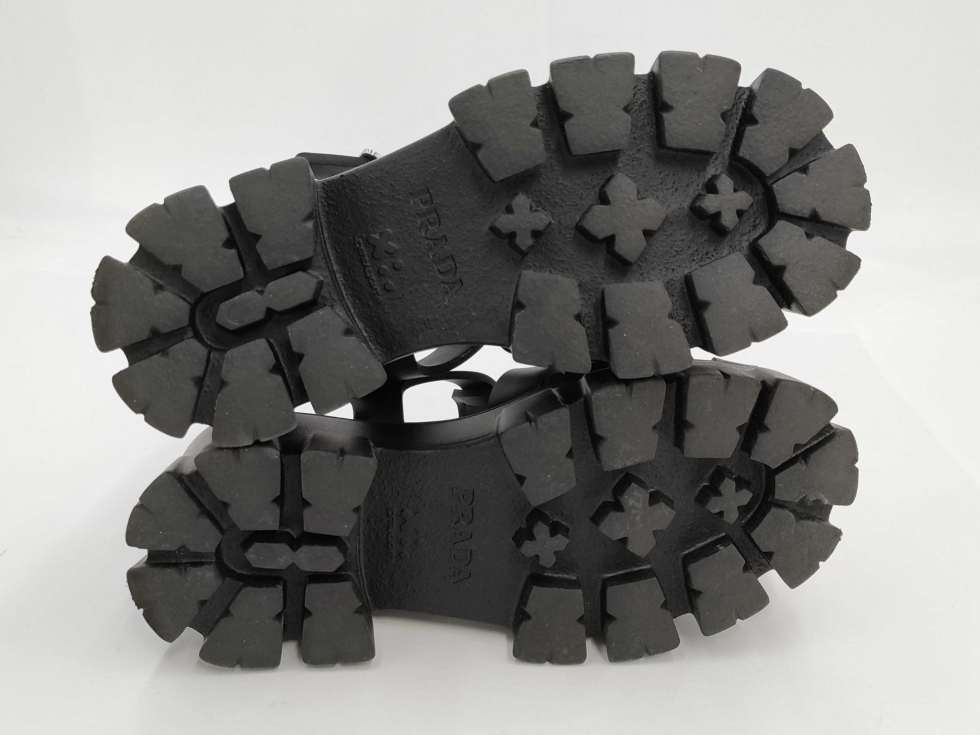 PRADA Triangle Plate Rubber Black Sandals