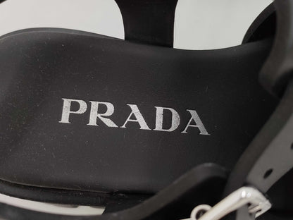 PRADA Triangle Plate Rubber Black Sandals