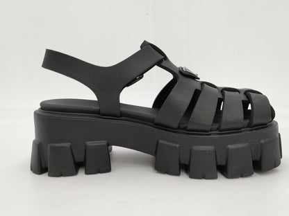 PRADA Triangle Plate Rubber Black Sandals