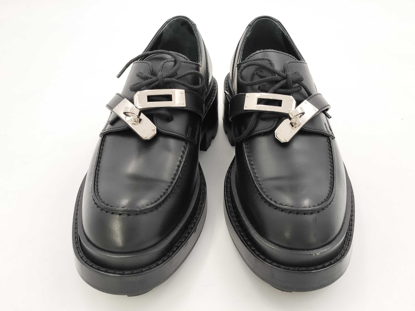 HERMES Kelly Short Boots Derby First Black Loafers