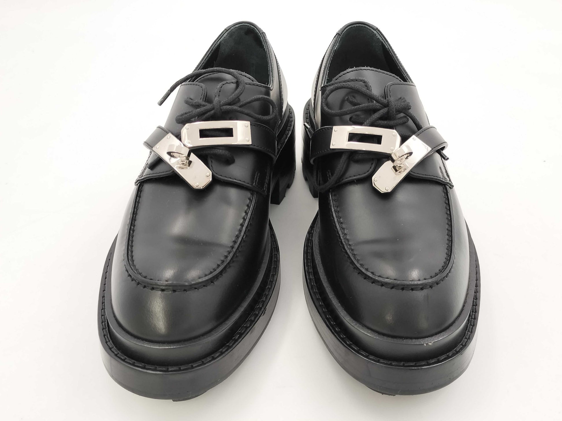 HERMES Kelly Short Boots Derby First Black Loafers