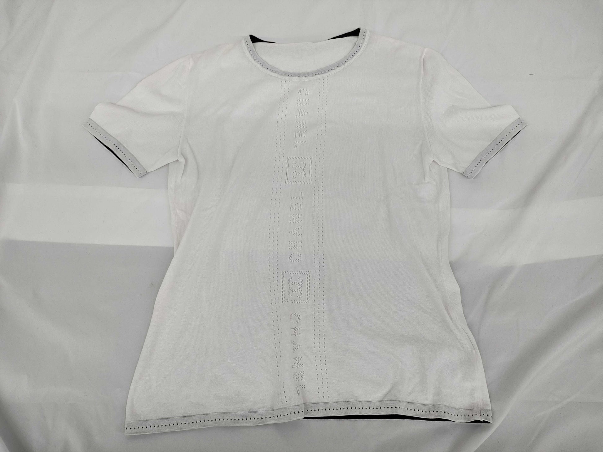 CHANEL Vertical Logo Knit T-Shirt with Missing Tag