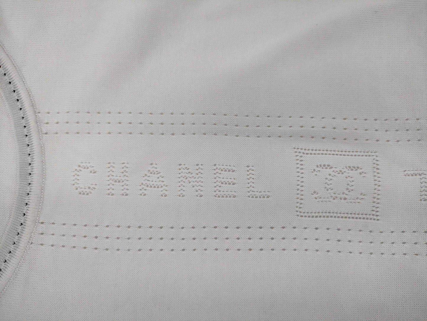 CHANEL Vertical Logo Knit T-Shirt with Missing Tag