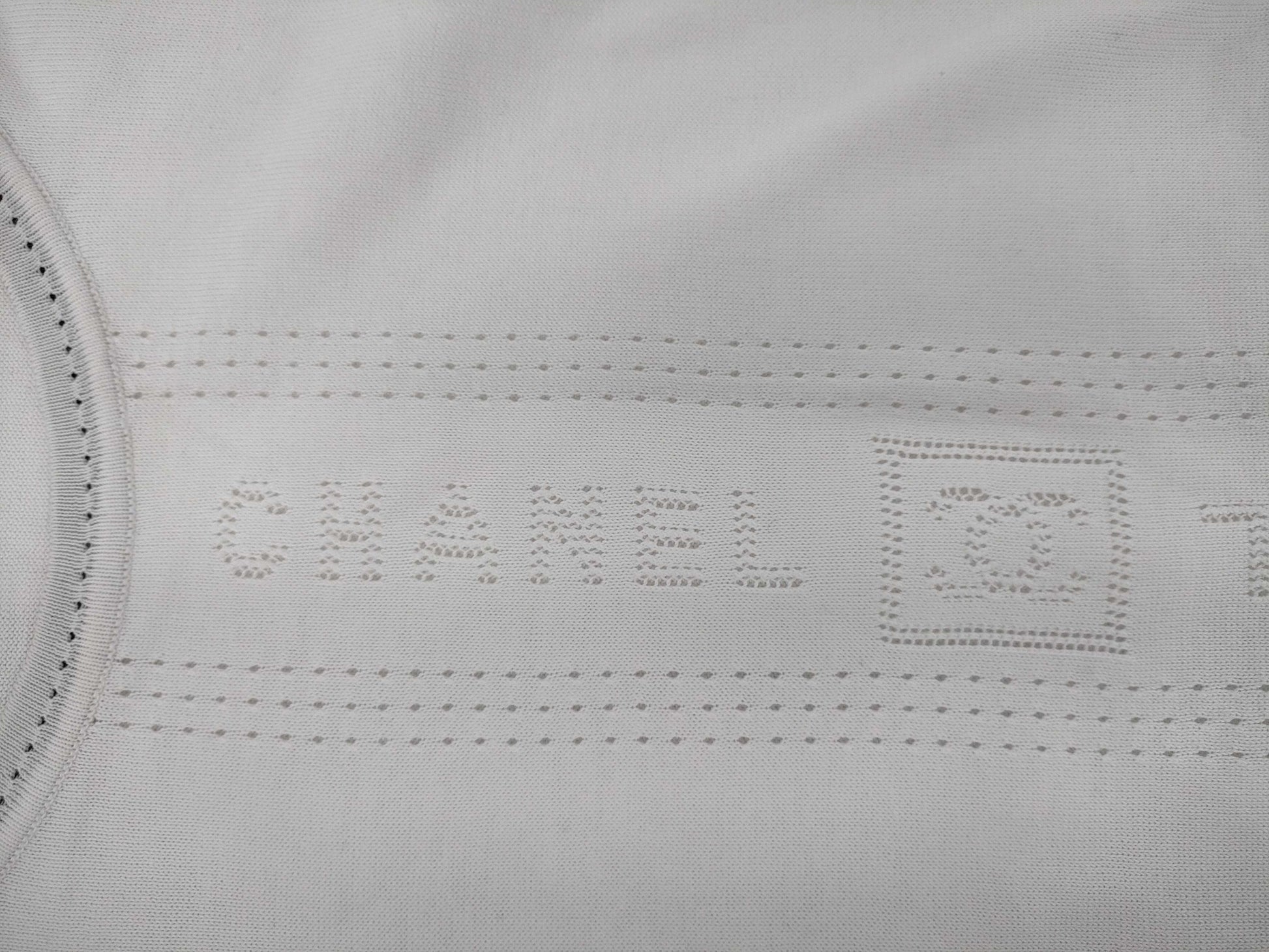 CHANEL Vertical Logo Knit T-Shirt with Missing Tag