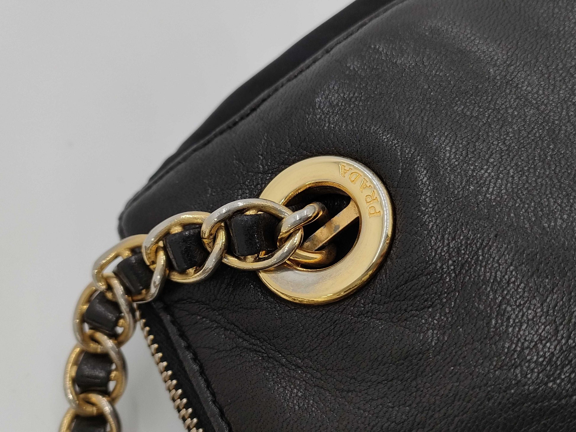 PRADA Chain Shoulder Bag Leather Nylon Shoulder Bag