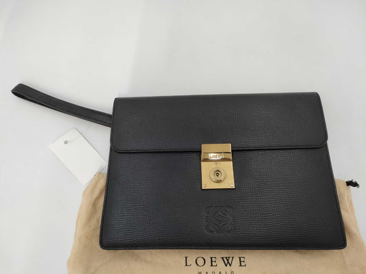 LOEWE Leather Anagram Clutch Bag Black Clutch Bag