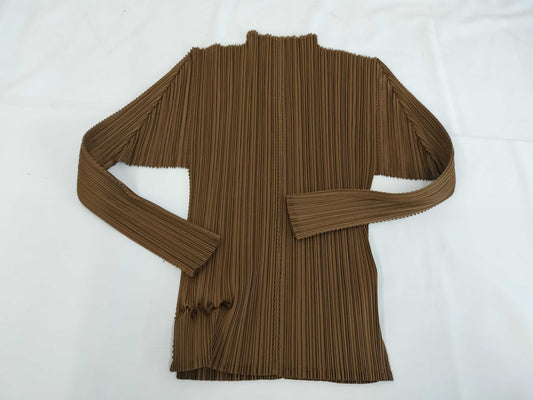 ISSEY MIYAKE Pleated Long Sleeve Top Brown Top