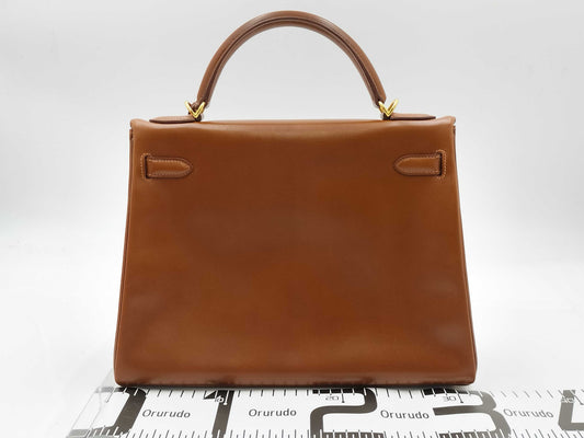 HERMES Kelly 32 Box Calf Leather Brown with Gold Hardware □G Handbag