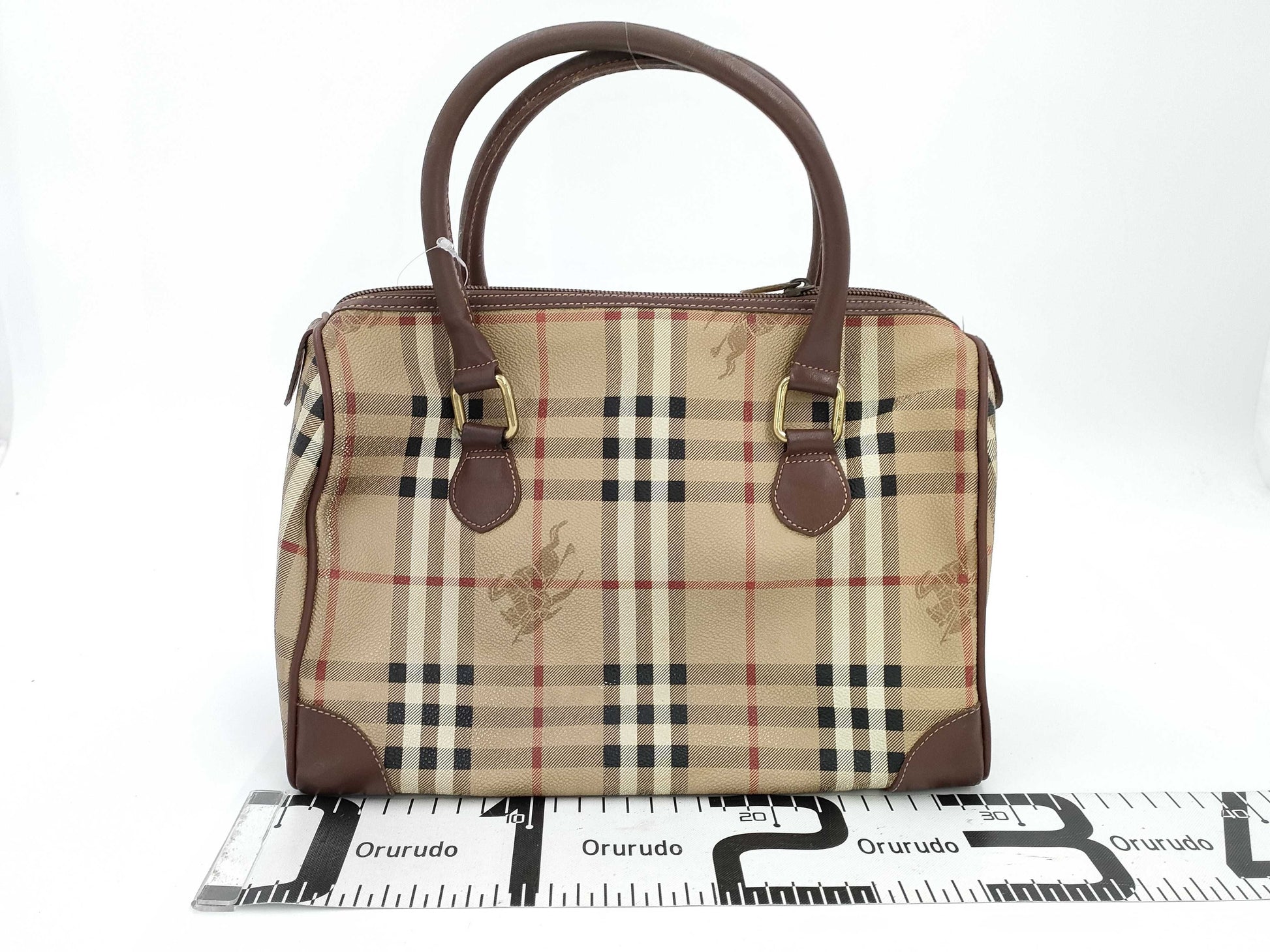 BURBERRY Check Mini Boston Handbag