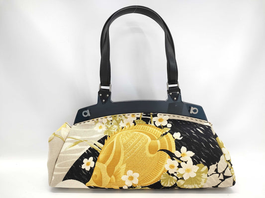 Salvatore Ferragamo Gancini Canvas and Leather Handbag