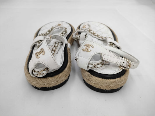 CHANEL Chain Sandals White Coco Sandals
