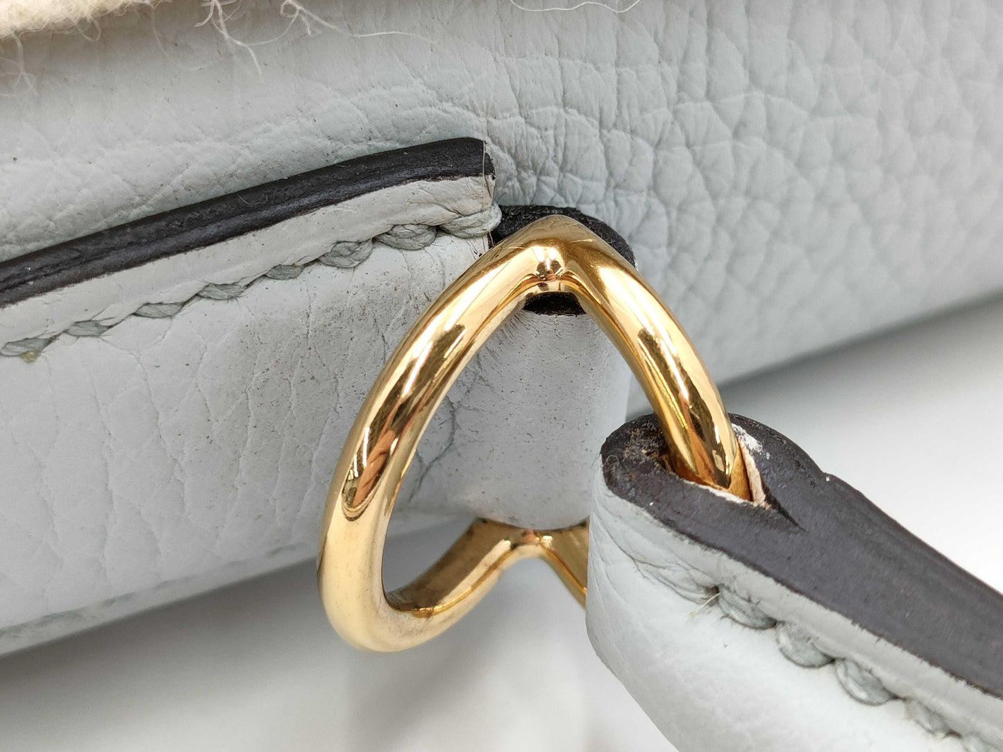 HERMES Kelly 28 handbag, inlaid with blue pale blue, Taurillon Clemence leather, gold hardware, Y stamp