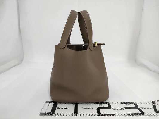 HERMES Picotin MM Taurillon Etoupe Gold Hardware W Stamp Handbag