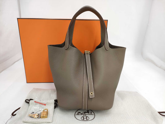 HERMES Picotin MM Taurillon Etoupe Gold Hardware W Stamp Handbag