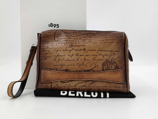  Berluti Rosewood Scritto Leather Pouch Bag