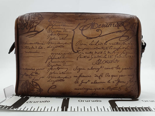  Berluti Rosewood Scritto Leather Pouch Bag