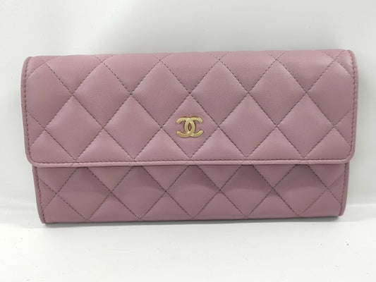 CHANEL Calfskin Long Wallet Purple Wallet