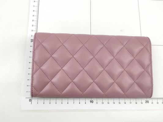 CHANEL Calfskin Long Wallet Purple Wallet