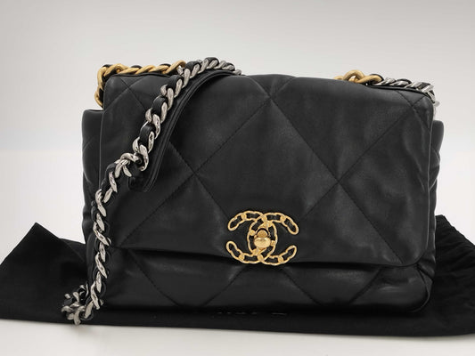 CHANEL Lambskin Chanel 19 Chain Shoulder Bag