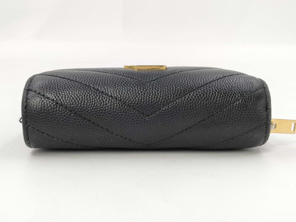 Yves Saint Laurent Bifold Wallet with Caviar, Gold Hardware, Logo, and a Tear