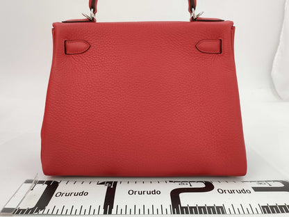 HERMES Kelly Kelly 28 Red with Silver Hardware and K Stamp