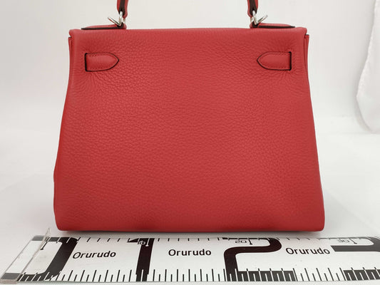 HERMES Kelly Kelly 28 Red with Silver Hardware and K Stamp