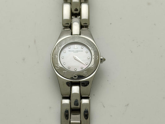 BAUME&MERCIER 65305/Pink Shell Dial/SS Women's Watch with Interchangeable Porcelain Strap