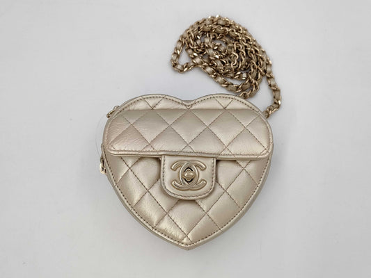 CHANEL Lambskin Matelasse Heart Chain Shoulder Bag