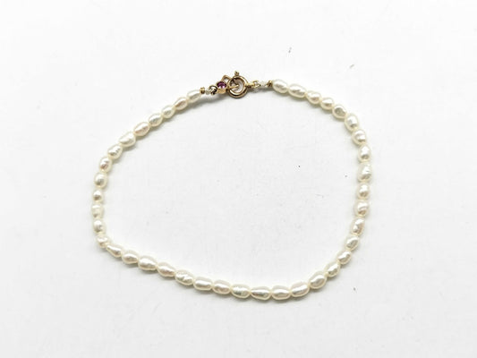 Ruby and Keshi Pearl, Diameter: Approx. 2.5mm, 1.9g, 10K Gold, Bracelet/Bangle 