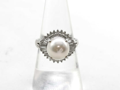 Akoya pearl ring, diameter 9.1mm, D0.75ct, PT850, 8.3g .