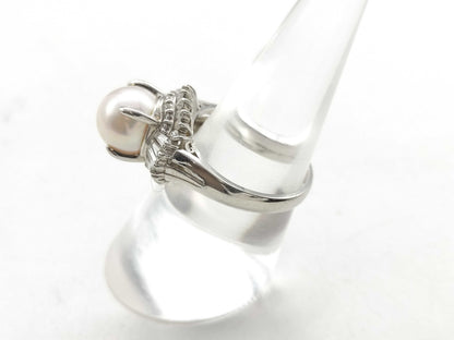 Akoya pearl ring, diameter 9.1mm, D0.75ct, PT850, 8.3g .