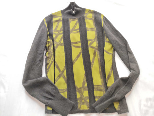 (10462_0078) HERMES Gaultier Twill Reine Switch Knit Volduc Green Tops