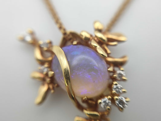 Opal and Diamond Necklace, 18K Gold, 5.9g 