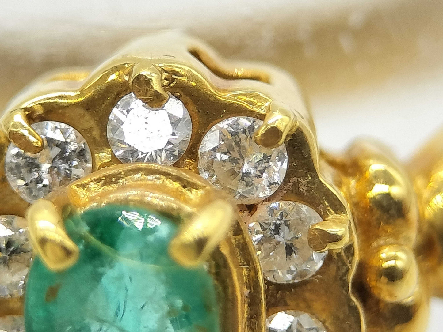 Emerald and Diamond K18/Pt900 3.8g Ring 