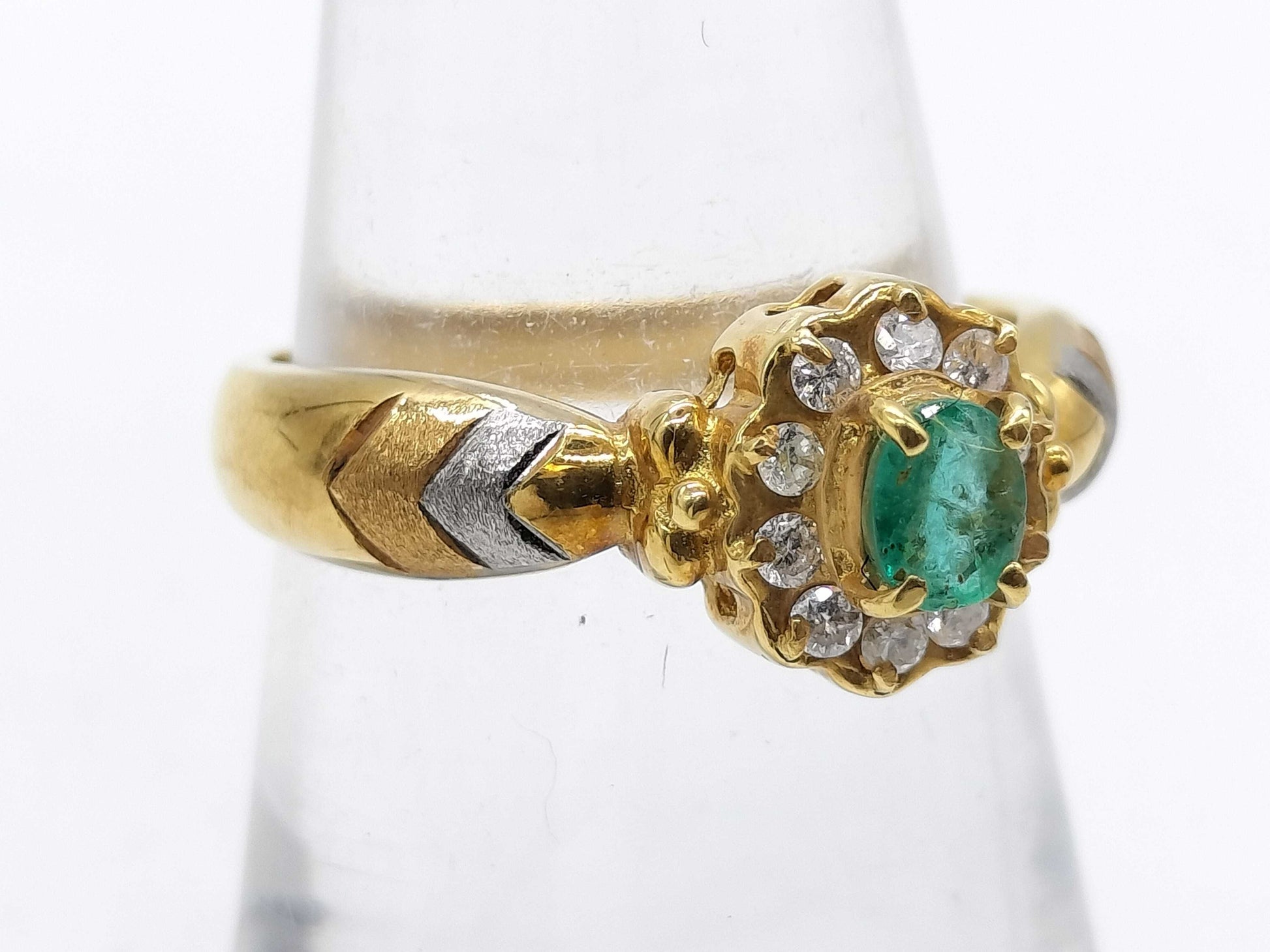 Emerald and Diamond K18/Pt900 3.8g Ring 