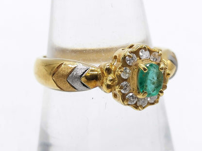 Emerald and Diamond K18/Pt900 3.8g Ring 