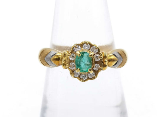 Emerald and Diamond K18/Pt900 3.8g Ring 