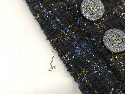 CHANEL Black and Blue Lame P71761 Tweed Jacket Size 34 Jacket