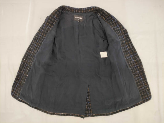 CHANEL Black and Blue Lame P71761 Tweed Jacket Size 34 Jacket