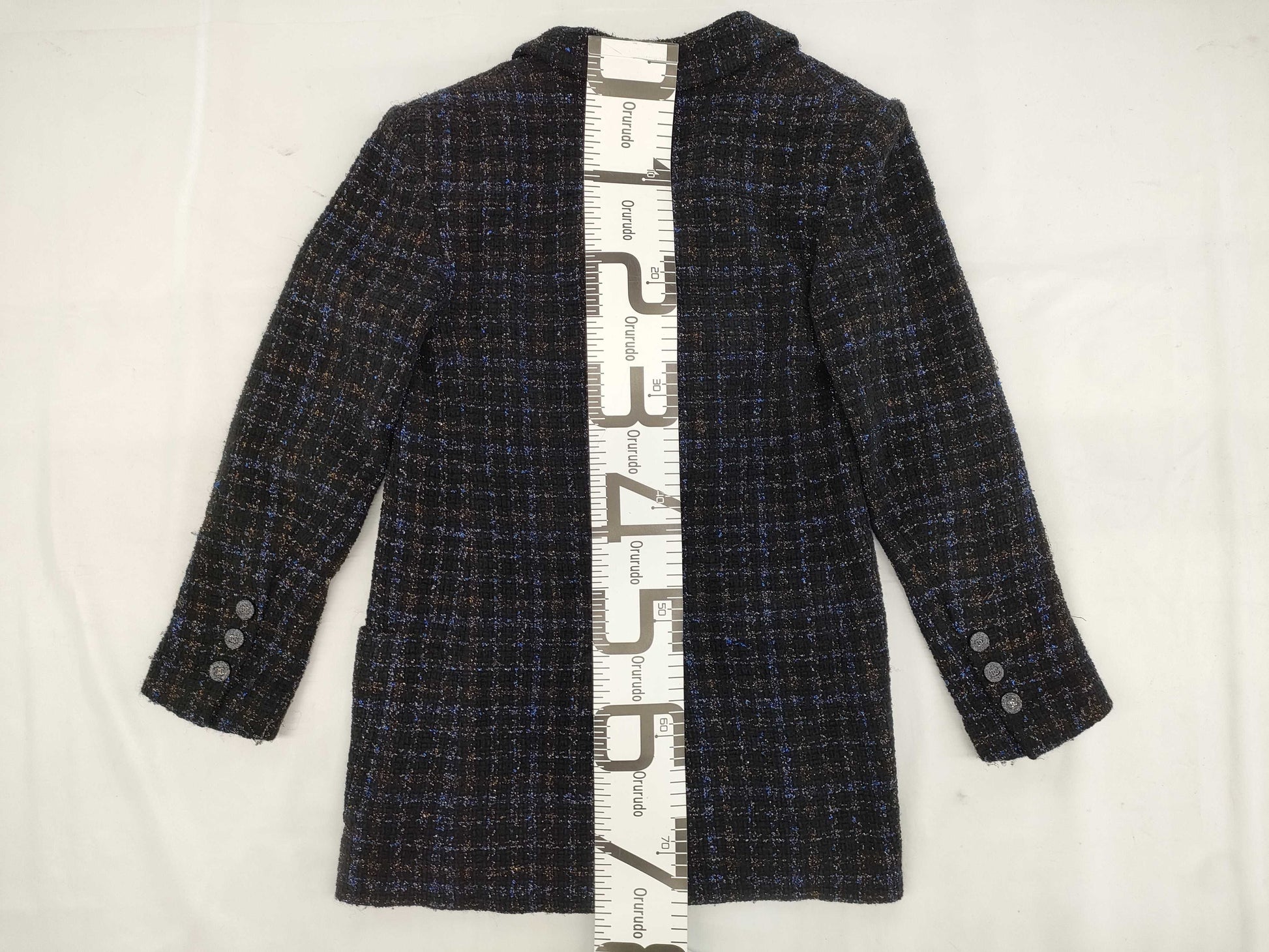 CHANEL Black and Blue Lame P71761 Tweed Jacket Size 34 Jacket