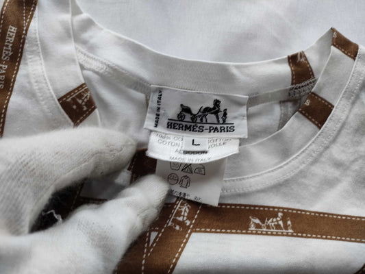 (10462_0074) HERMES Boldic Ribbon White/Brown T-Shirt