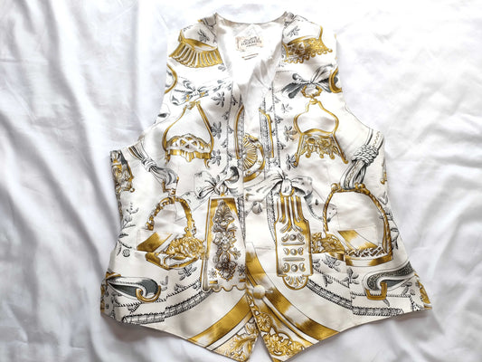 (10462_0073) HERMES Silk Blouse Sleeveless Vest