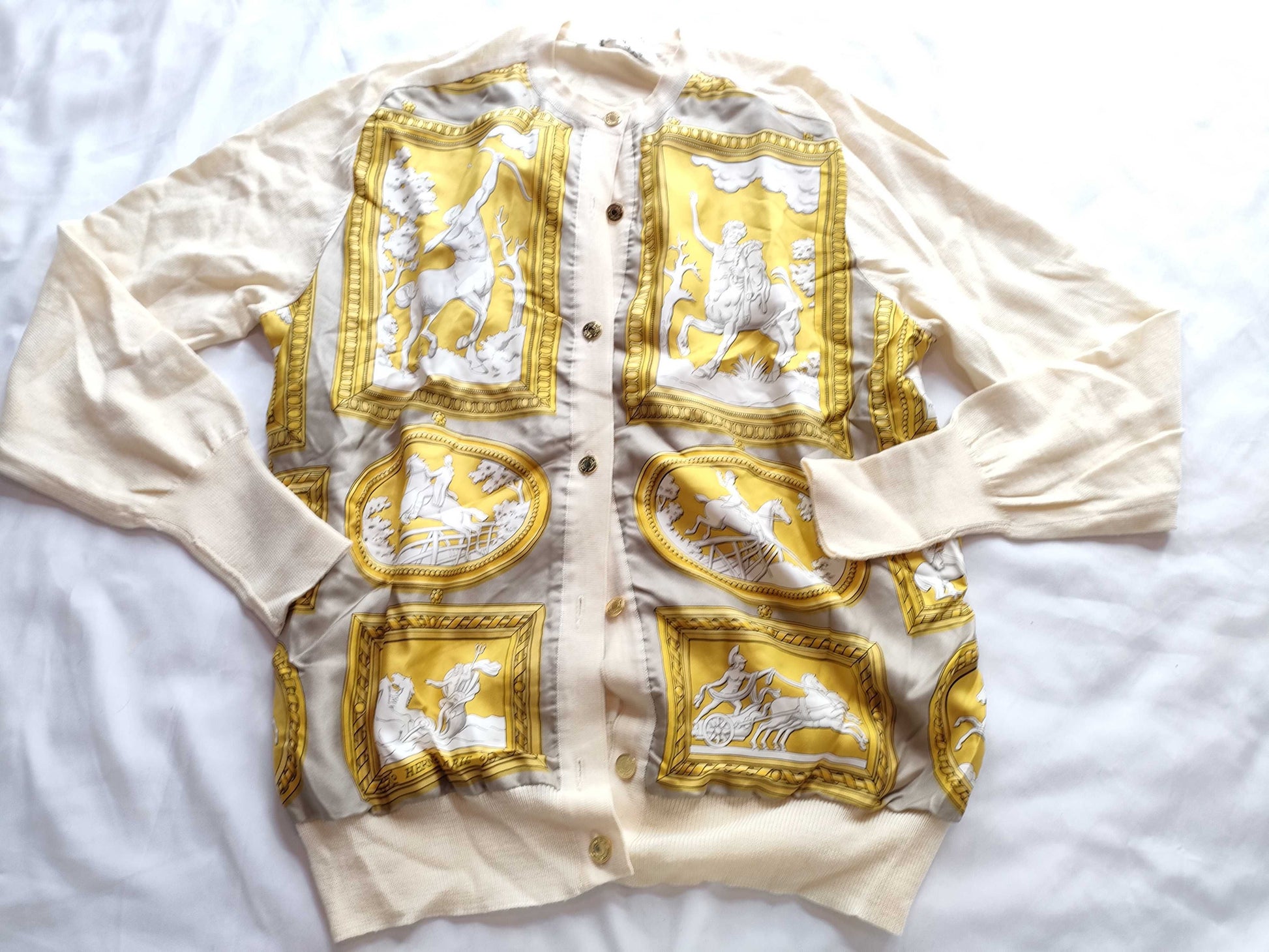 (10462_0094) HERMES Silk Cardigan Serie Centaur Equestrian Cardigan