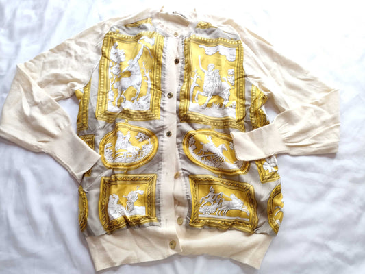 (10462_0094) HERMES Silk Cardigan Serie Centaur Equestrian Cardigan