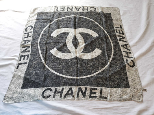 (10462_0142) CHANEL Cocomark Cocomark Logo Monochrome Scarf