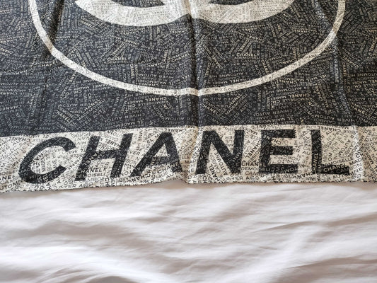 (10462_0142) CHANEL Cocomark Cocomark Logo Monochrome Scarf